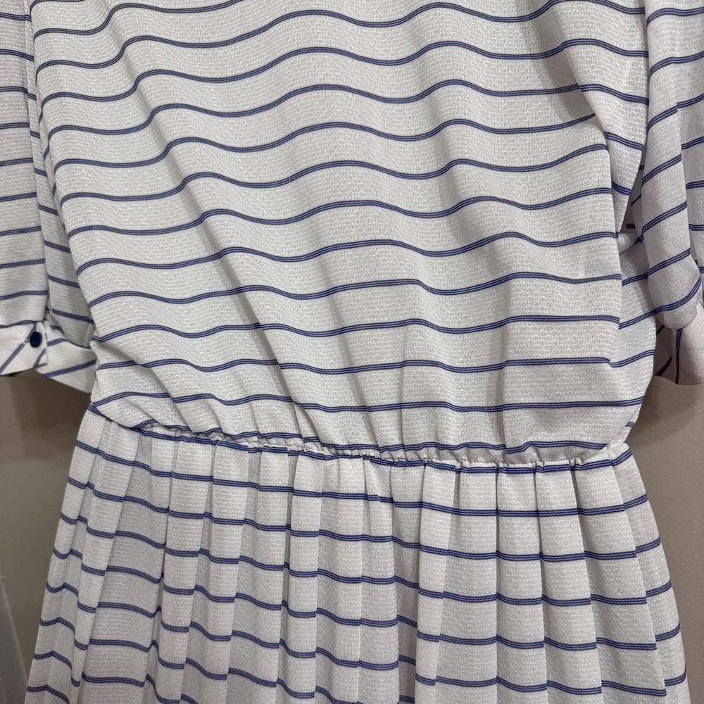 Vintage Striped White and Navy Women's Dress - Picture 3 of 5